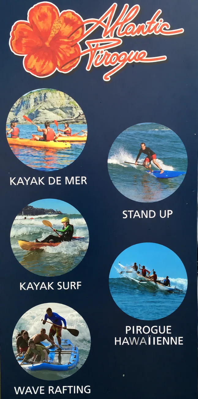 Activités Atlantic Pirogue : kayak de mer, stand up, kayak surf, pirogue hawaïenne, wave rafting